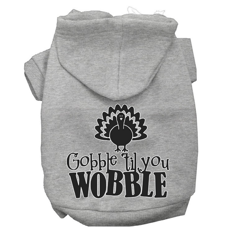 Gobble til You Wobble Screen Print Dog Hoodie Grey XS